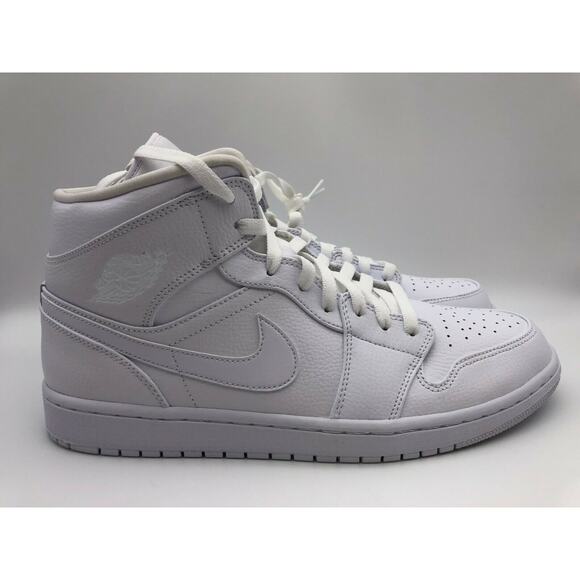Nike Air Jordan 1 Mid Triple White 554724-129 Men's Shoe 14 NEW - Picture 1 of 12